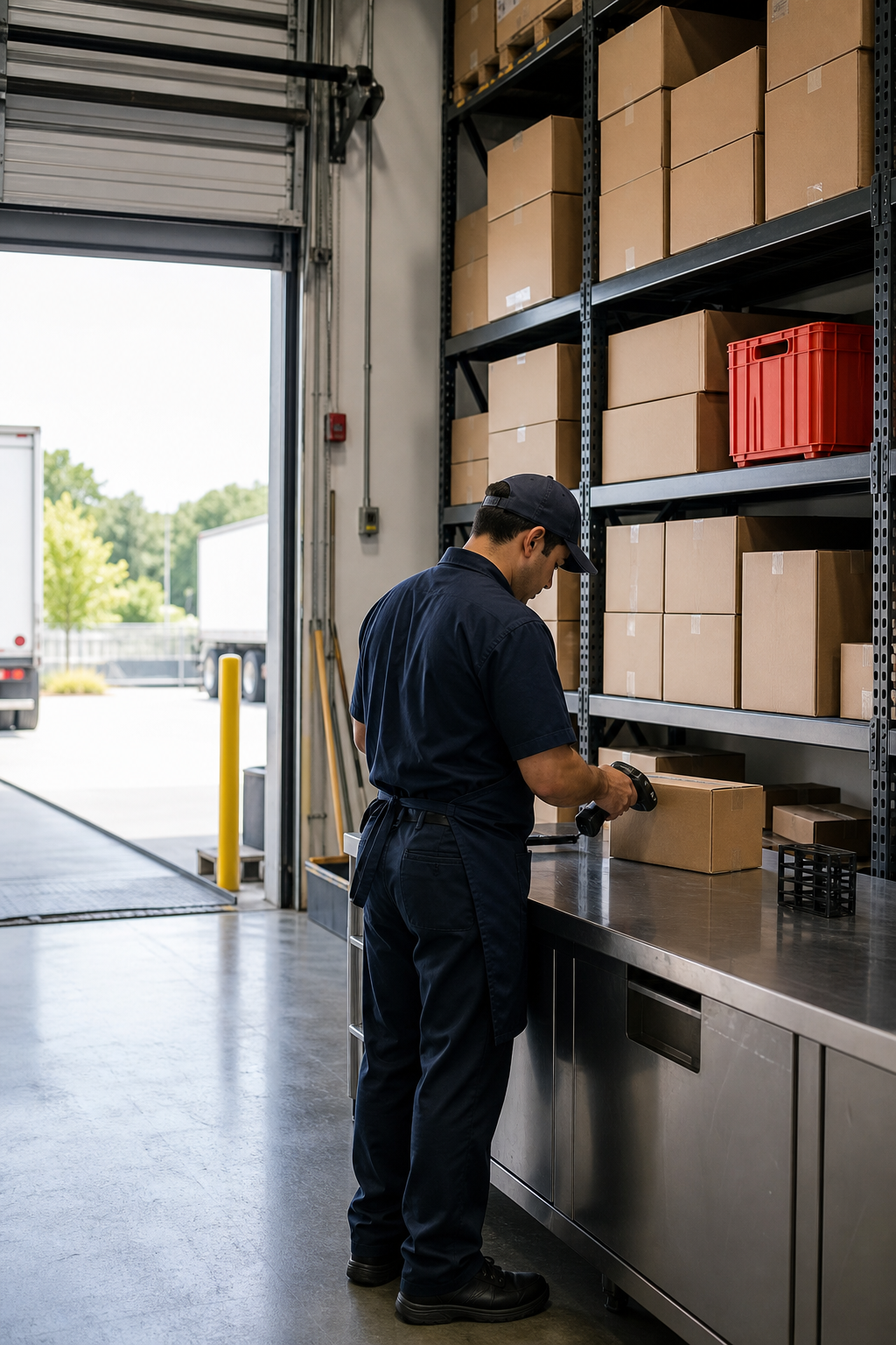 Staff checking in a delivery at the receiving counter
