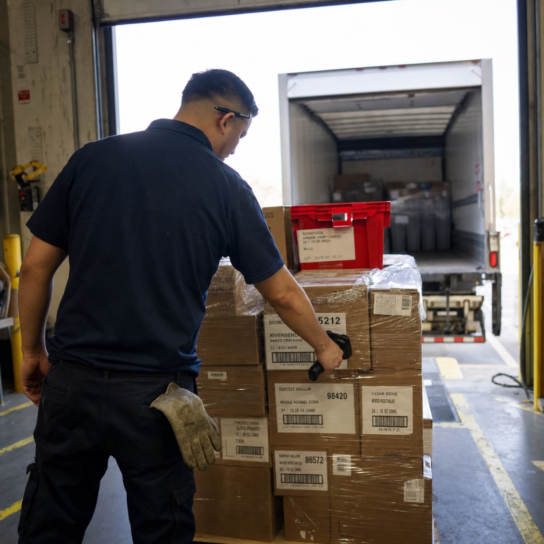Scanning a pallet at the dock as the delivery lands