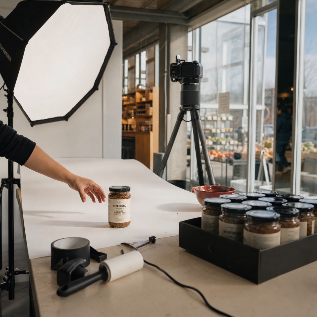Product being photographed on a lit table in-store