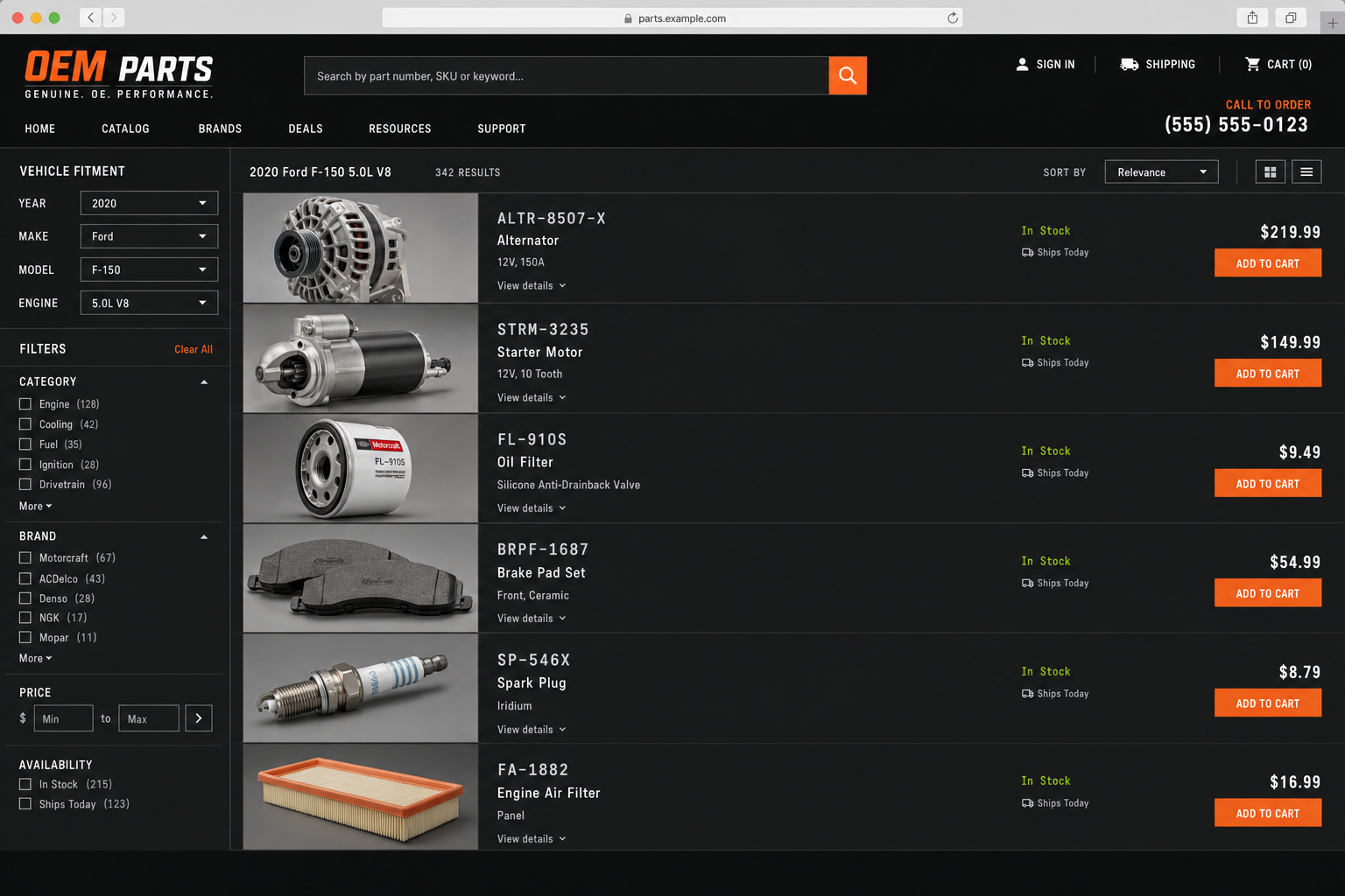 OEM Parts storefront built with Mimnu