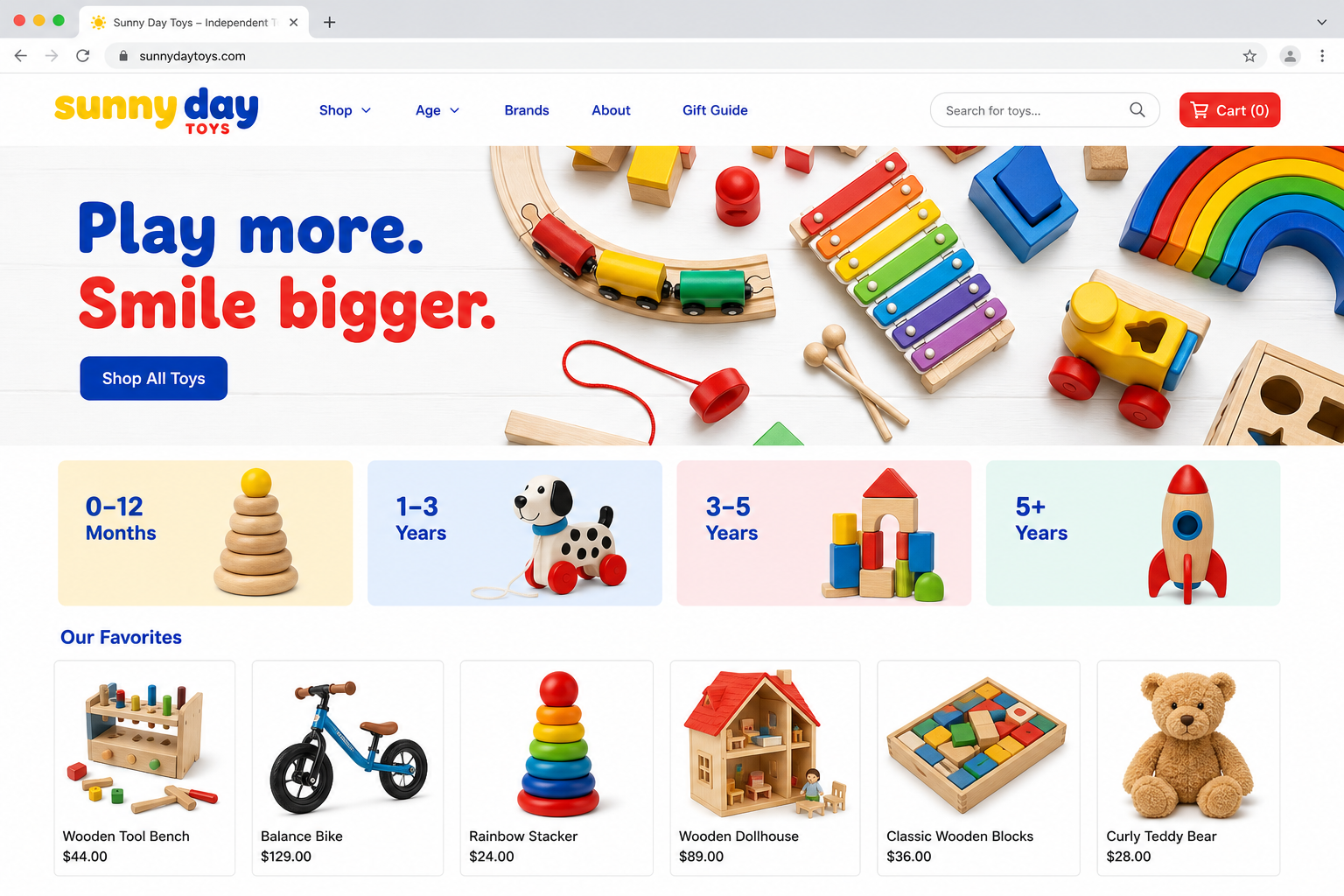 Sunny Day Toys storefront built with Mimnu