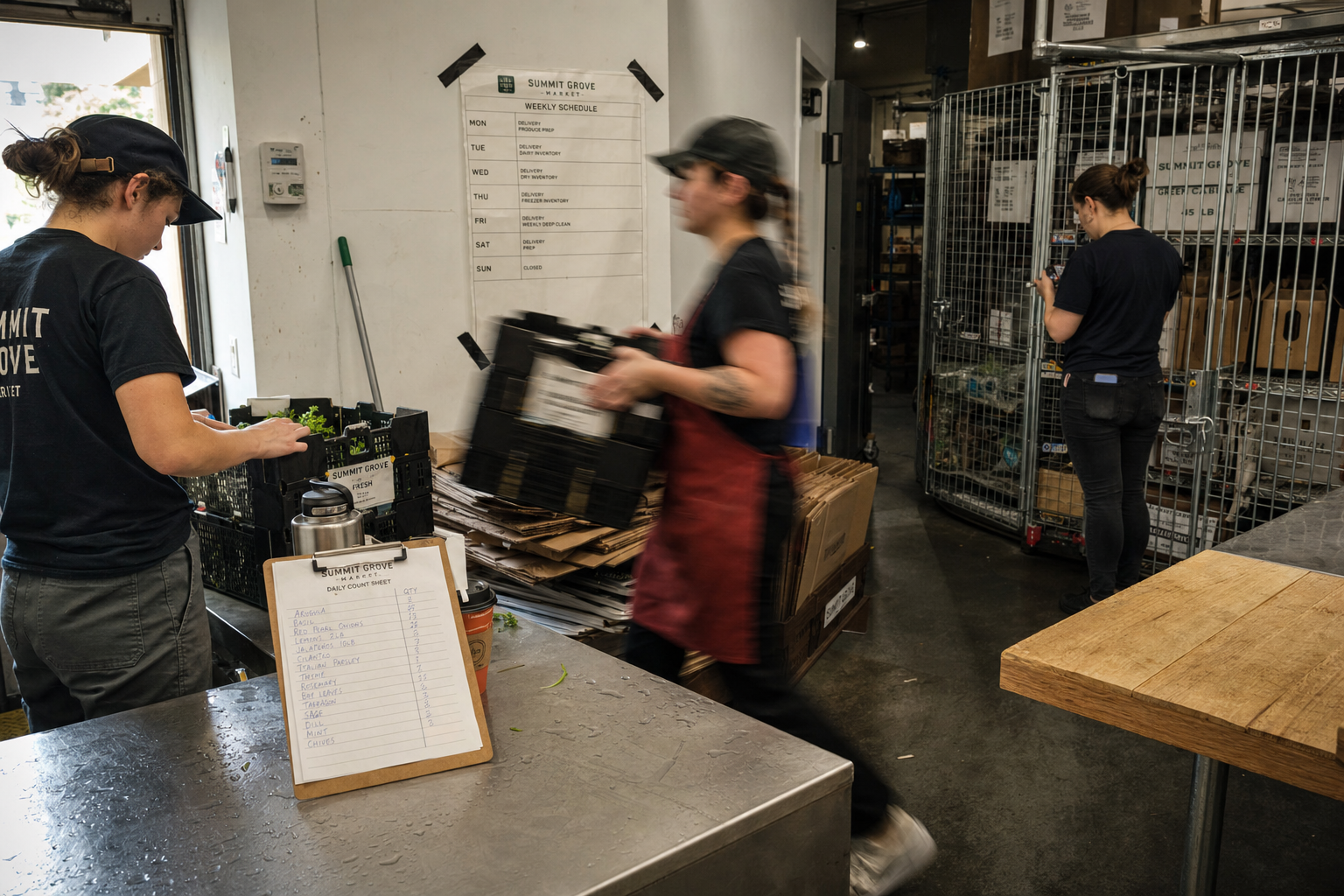 Back-room team working through a daily count sheet